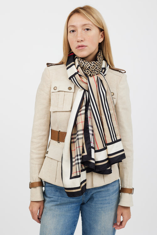 Burberry Brown & Multicolour TB Monogram Silk Scarf