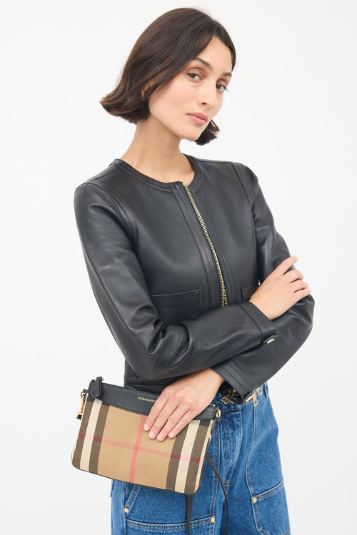 Burberry Brown & Black Canvas & Leather Peyton Nova Check Crossbody Bag