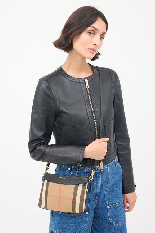Burberry Brown & Black Canvas & Leather Peyton Nova Check Crossbody Bag