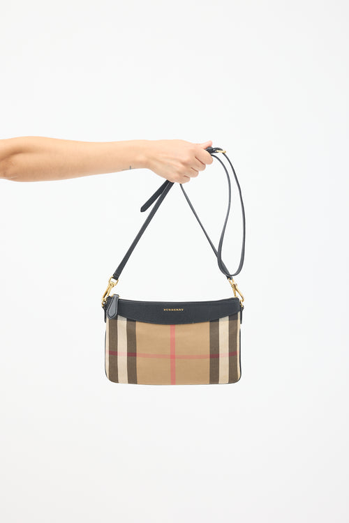 Burberry Brown & Black Canvas & Leather Peyton Nova Check Crossbody Bag