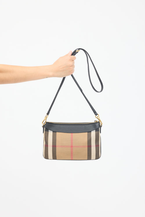 Burberry Brown & Black Canvas & Leather Peyton Nova Check Crossbody Bag