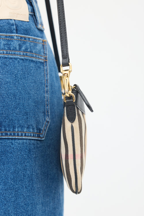 Burberry Brown & Black Canvas & Leather Peyton Nova Check Crossbody Bag