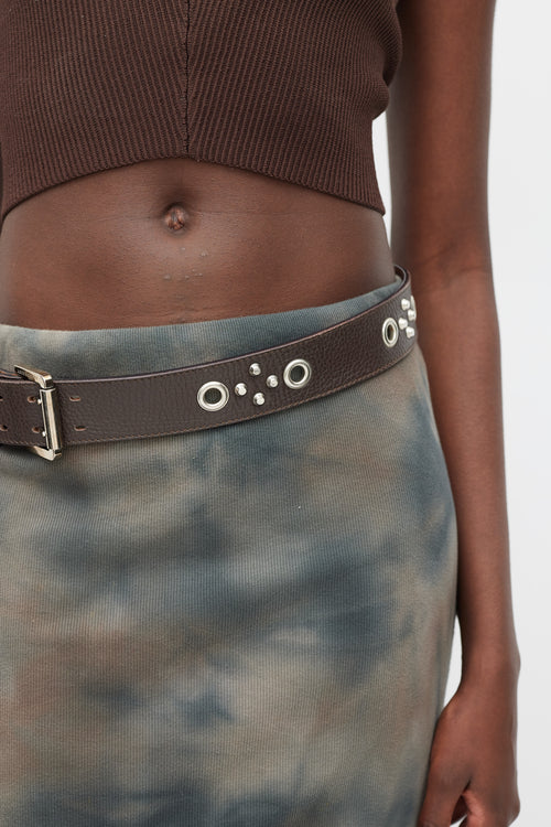 Burberry Brown & Silver Studded Leather Belt