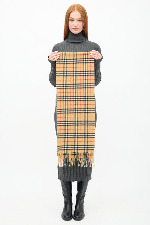 Burberry Beige & Multi Nova Check Fringe Scarf