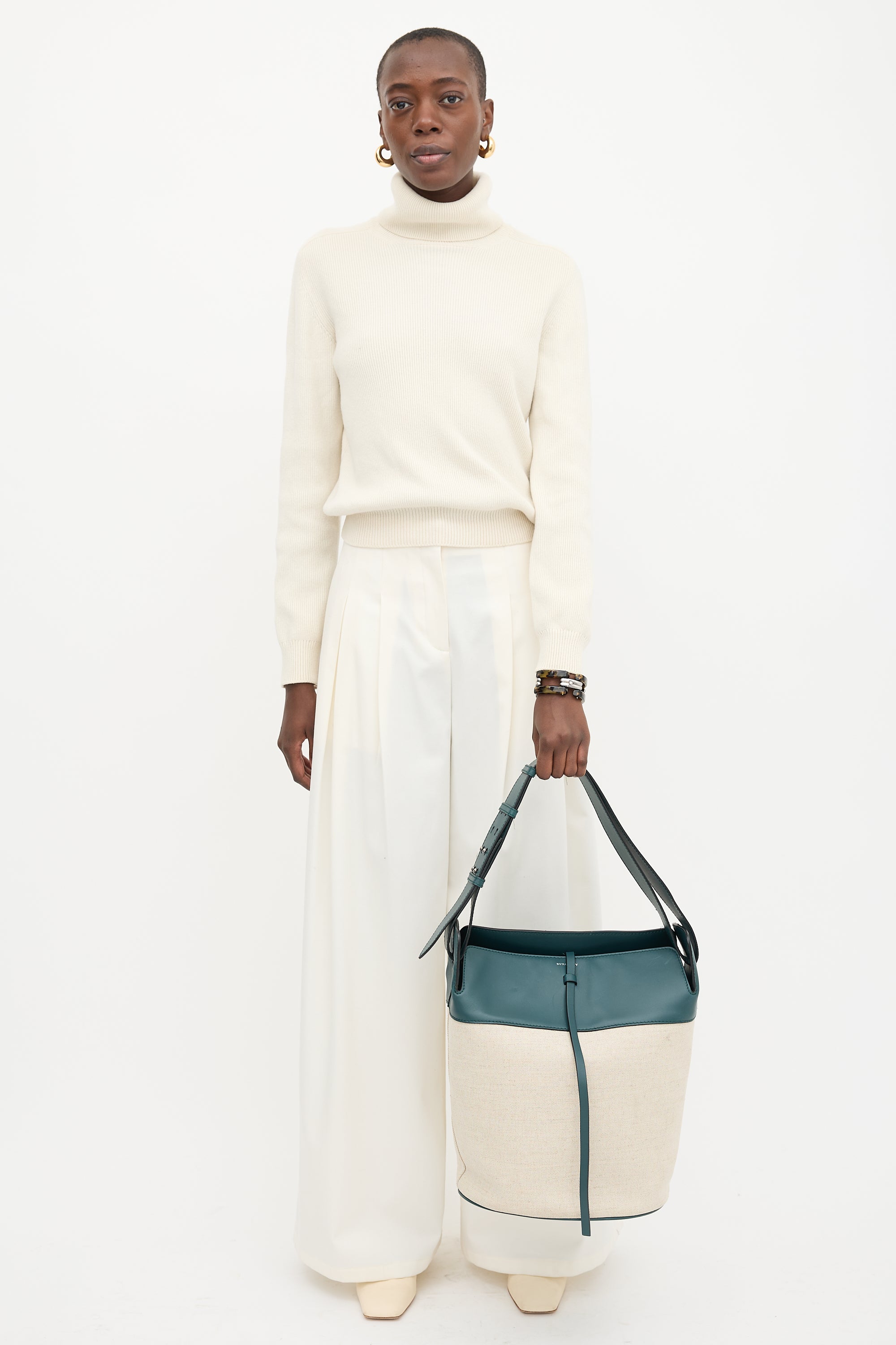 Burberry Canvas & Leather Large Bucket Bag