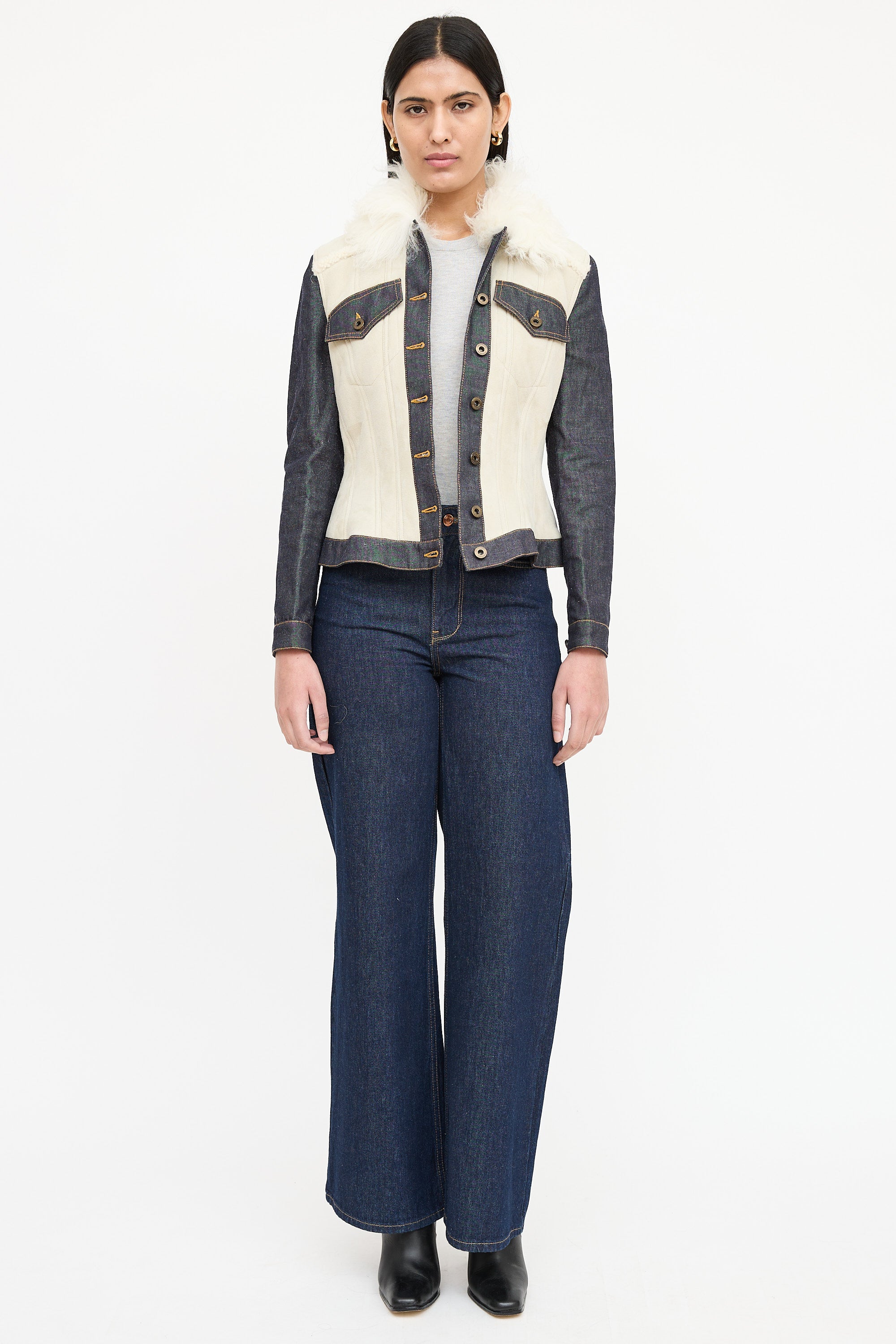 Burberry Shearling Trim Denim Jacket
