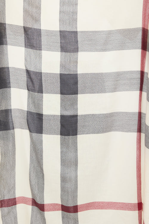 Burberry Cream & Multi Wool Nova Check Fringe Square Scarf