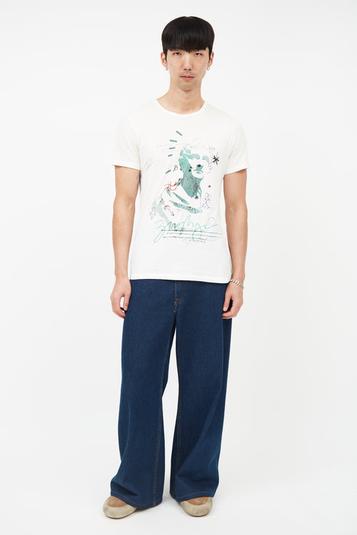 Burberry Cream & Multicolour Man Print T-Shirt