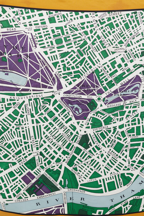 Burberry Cream & Multicolour Map Silk Scarf