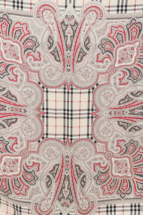 Burberry Cream & Multicolour Silk Paisley & Nova Check Scarf