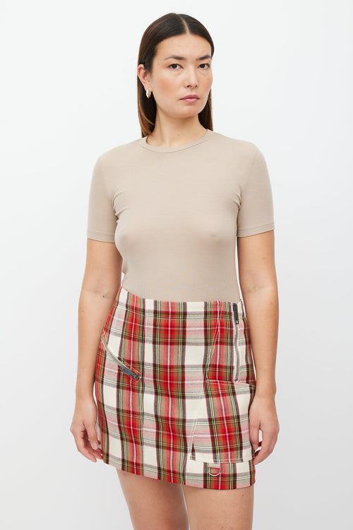 Burberry Cream & Red Plaid Printed Mini Skirt