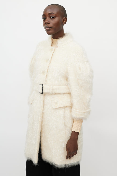 Burberry Cream Wool & Nylon Metallic Shag Coat