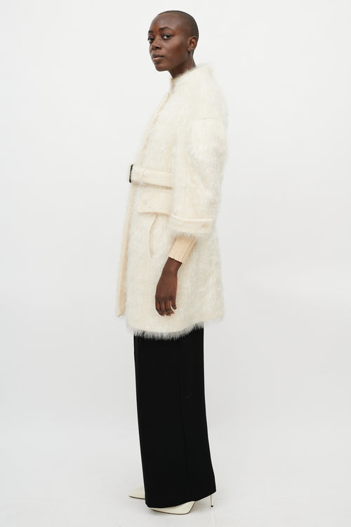 Burberry Cream Wool & Nylon Metallic Shag Coat
