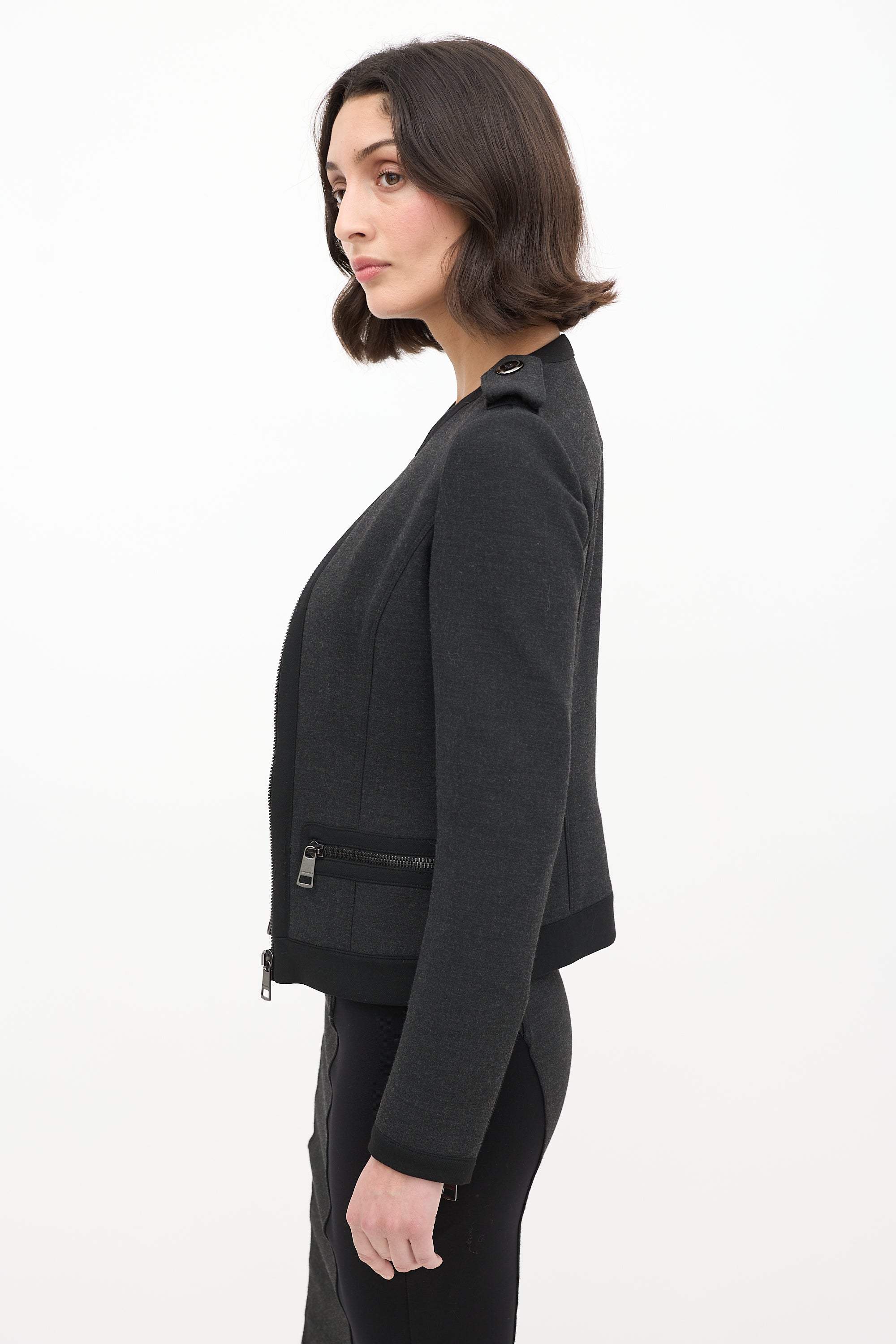 Burberry Dark Grey Collarless Zip Jacket