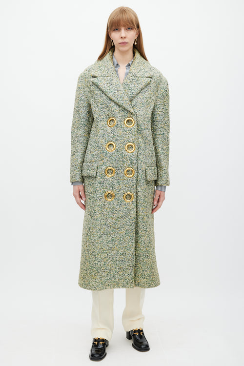 Burberry Green & Multicolour Laminated Cashmere Coat