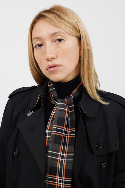 Burberry Green & Multicolour Plaid Silk Tie Scarf