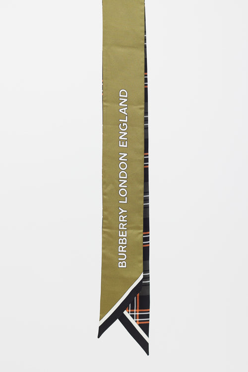 Burberry Green & Multicolour Plaid Silk Tie Scarf
