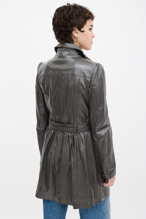 Burberry Green Patent Leather Belted Coat