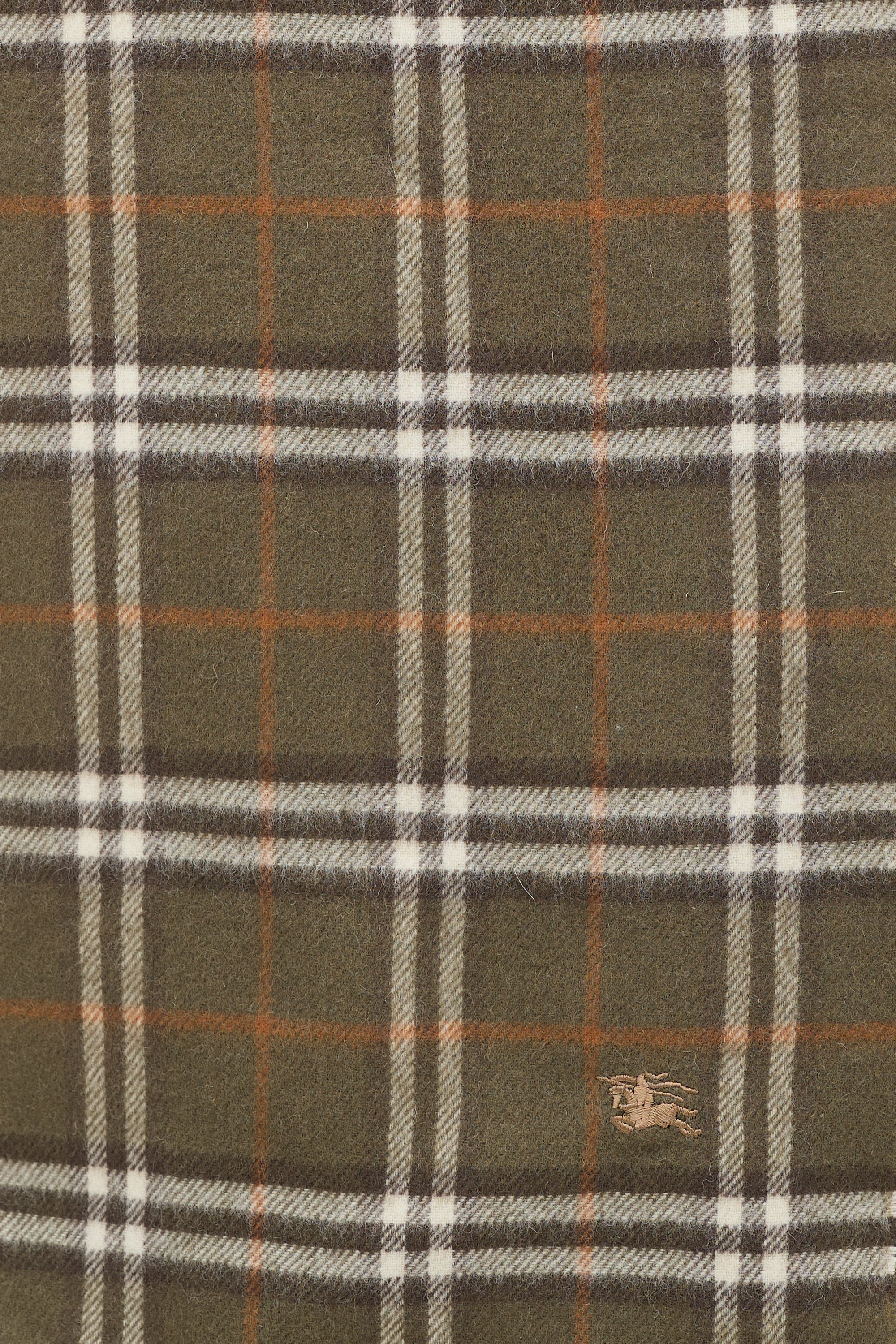 Burberry Green Wool Embroidered Nova Check Fringe Scarf