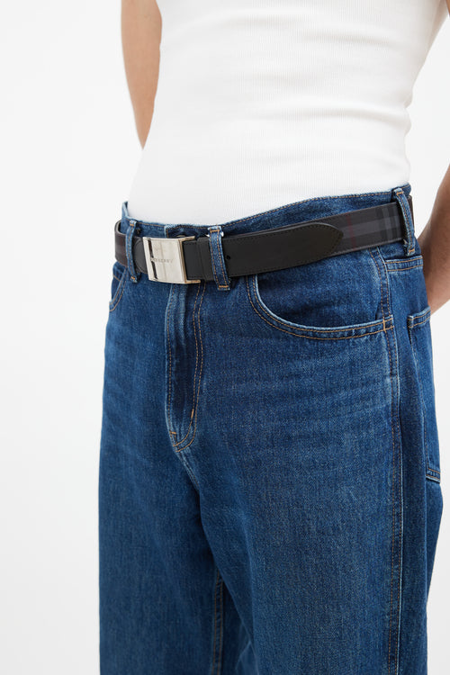 Burberry Grey & Black Check Buckle Belt