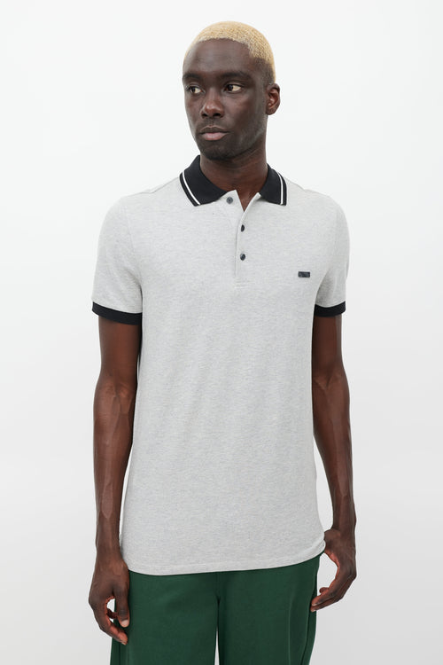 Burberry Grey & Black Engraved Logo Polo