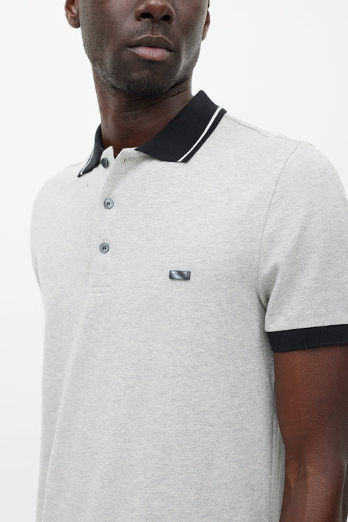 Burberry Grey & Black Engraved Logo Polo