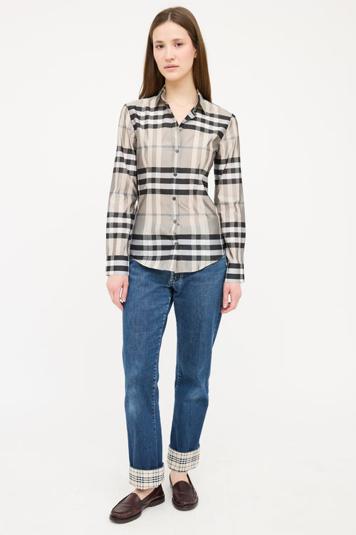 Burberry Grey & Black Satin Nova Check Shirt