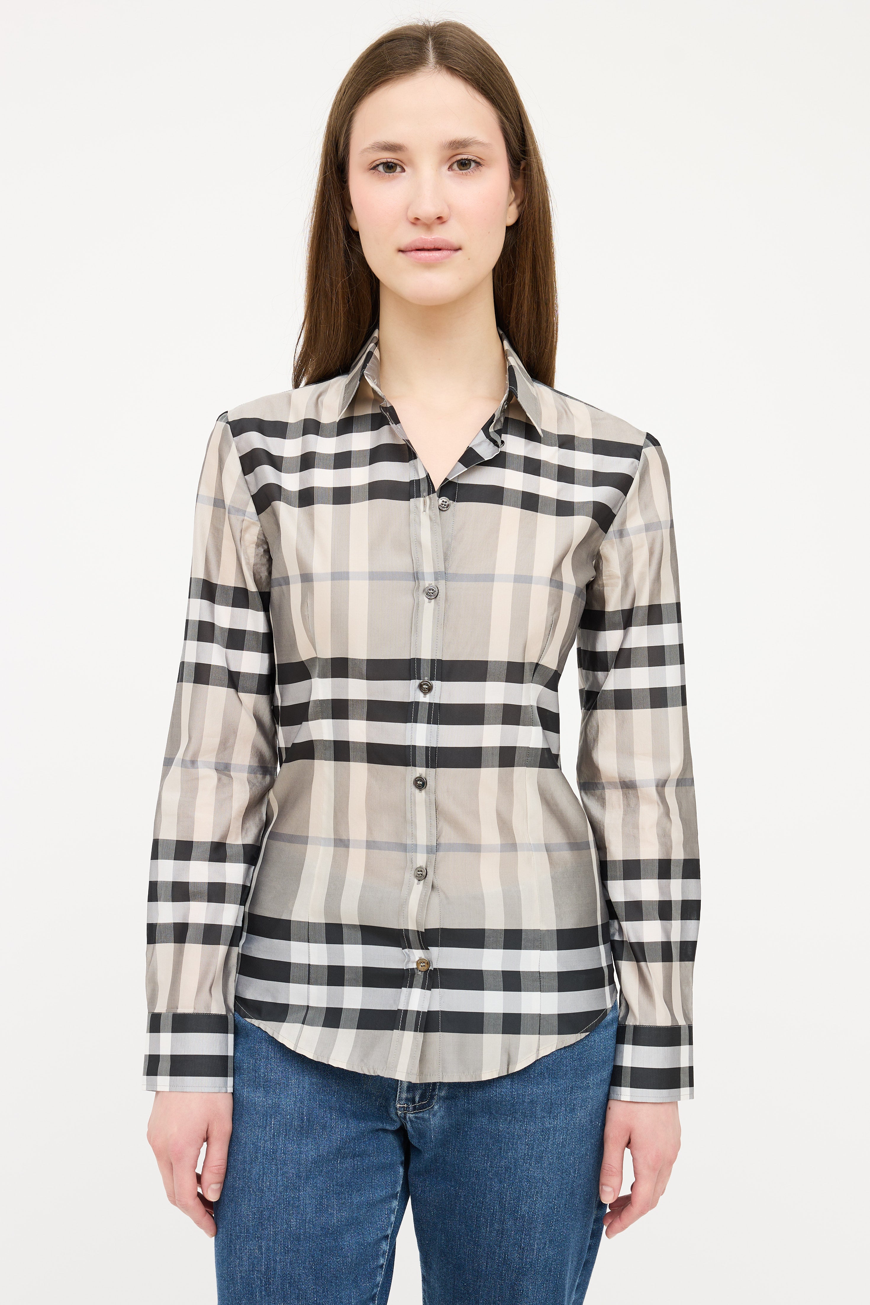 Burberry Grey & Black Satin Nova Check Shirt