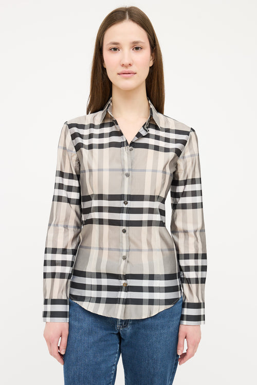 Burberry Grey & Black Satin Nova Check Shirt
