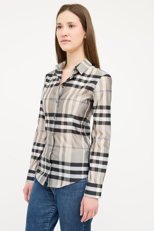 Burberry Grey & Black Satin Nova Check Shirt