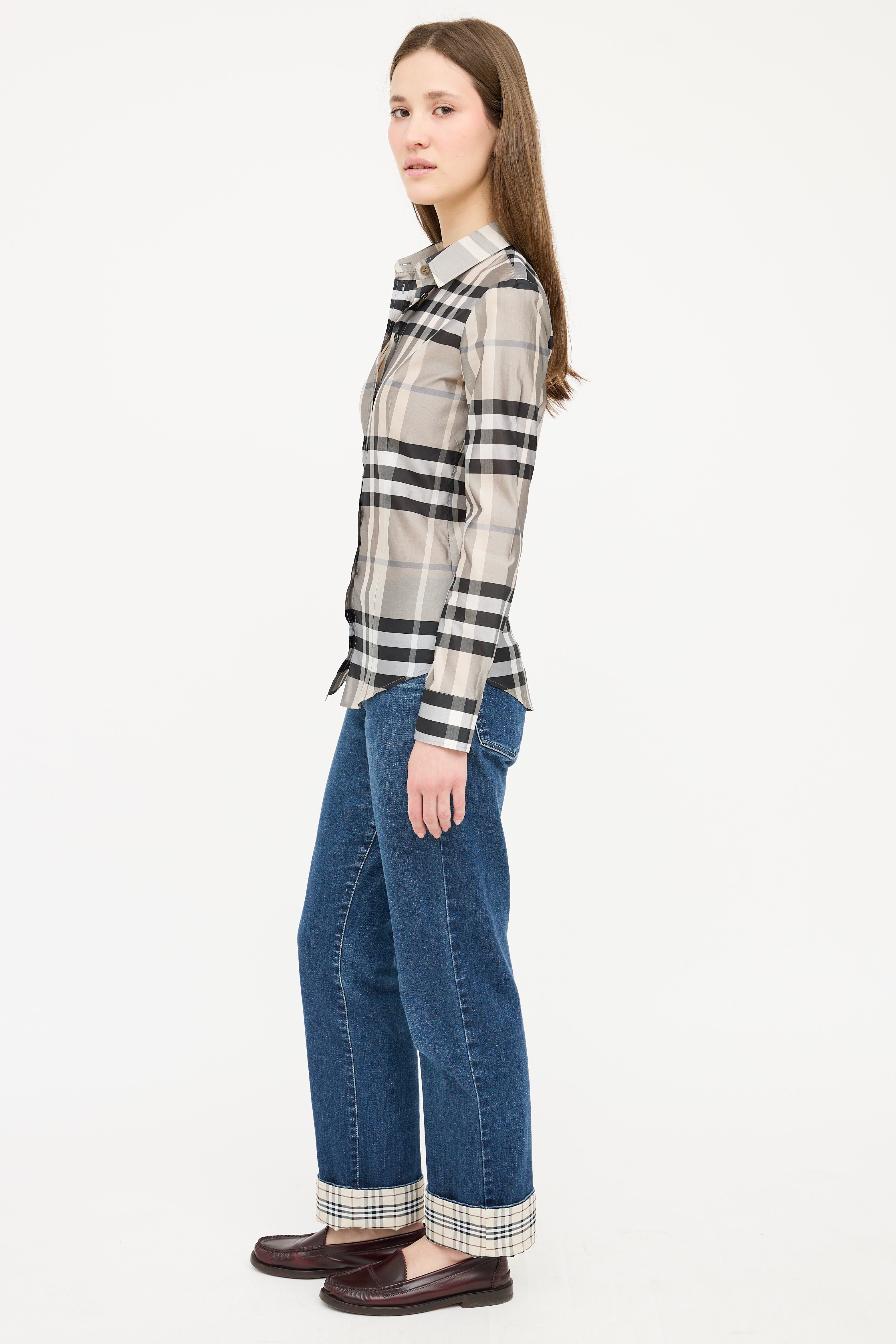 Burberry Grey & Black Satin Nova Check Shirt