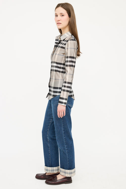 Burberry Grey & Black Satin Nova Check Shirt