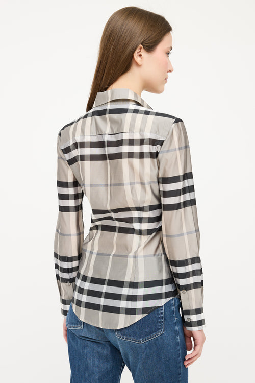 Burberry Grey & Black Satin Nova Check Shirt