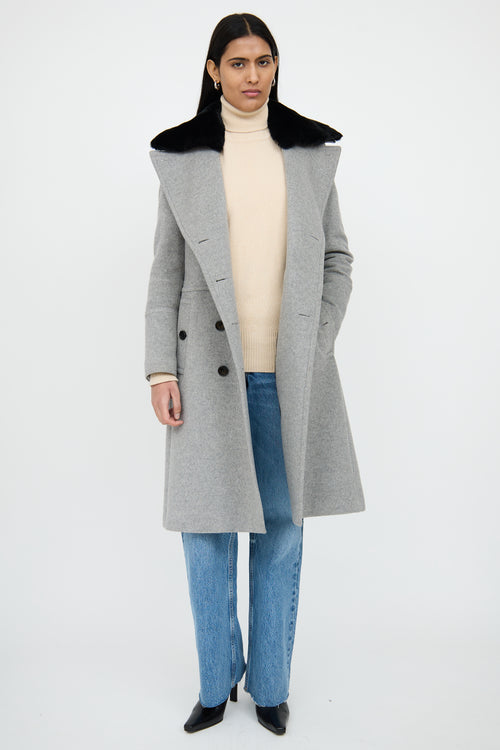BurberryGrey & Black Detachable Fur Collar Coat