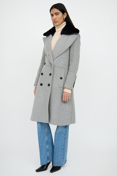 BurberryGrey & Black Detachable Fur Collar Coat