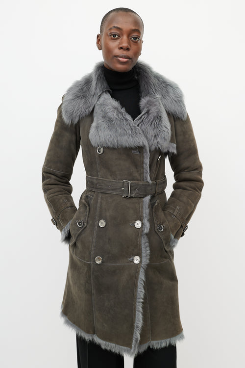 Burberry Grey Suede & Fur Jacket