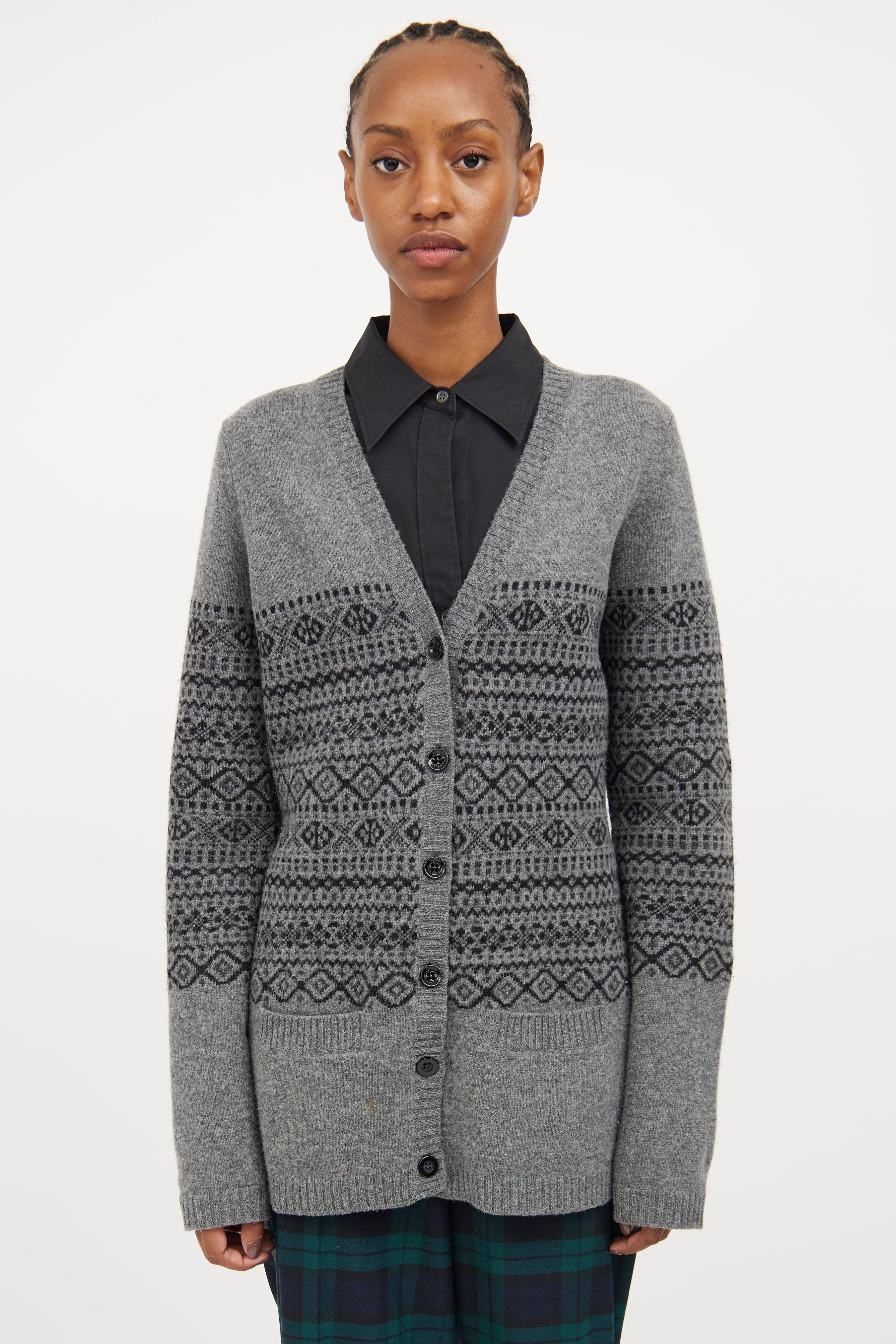Burberry Grey & Black Fair Isle Cardigan