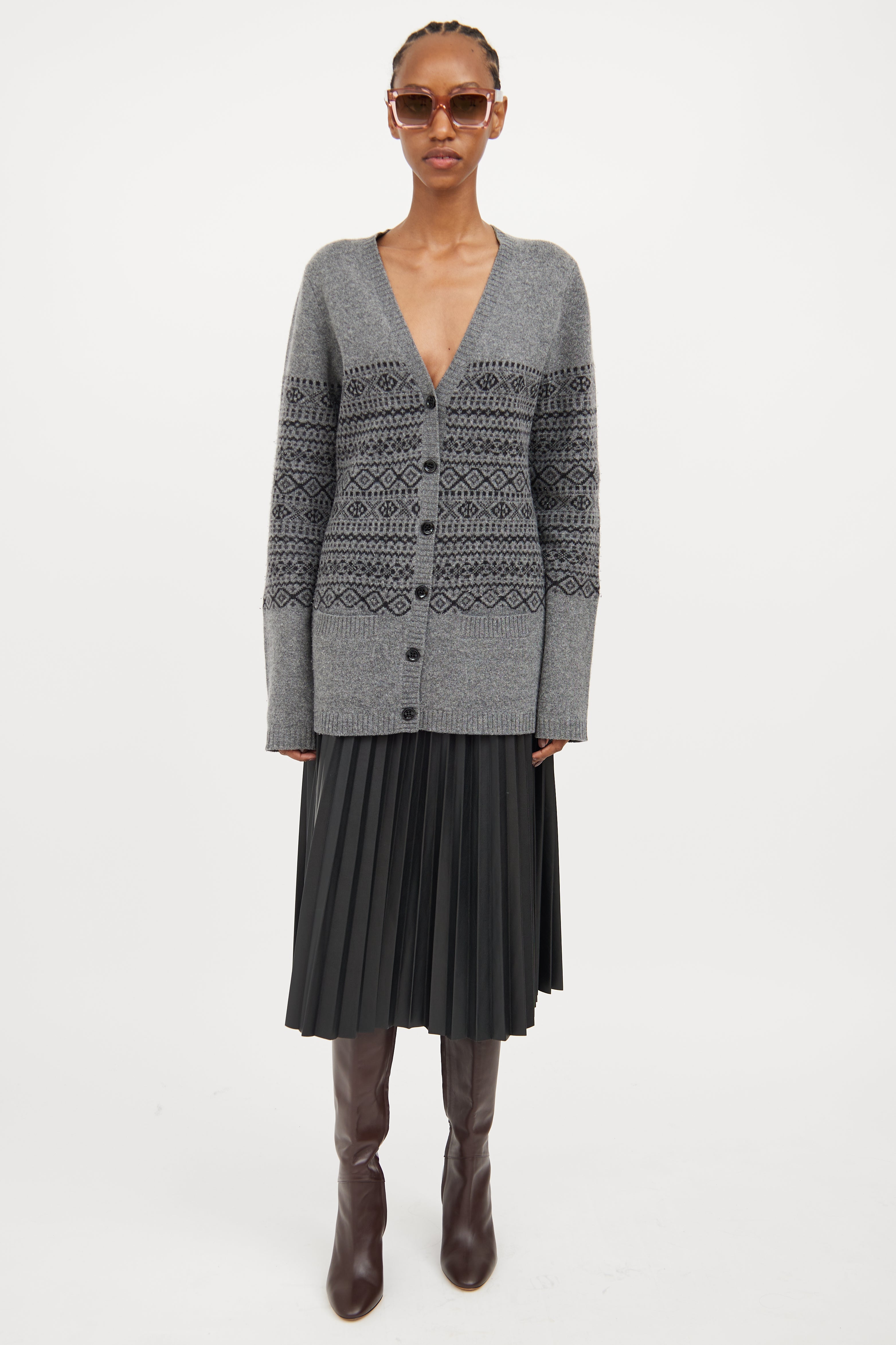 Burberry Grey & Black Fair Isle Cardigan