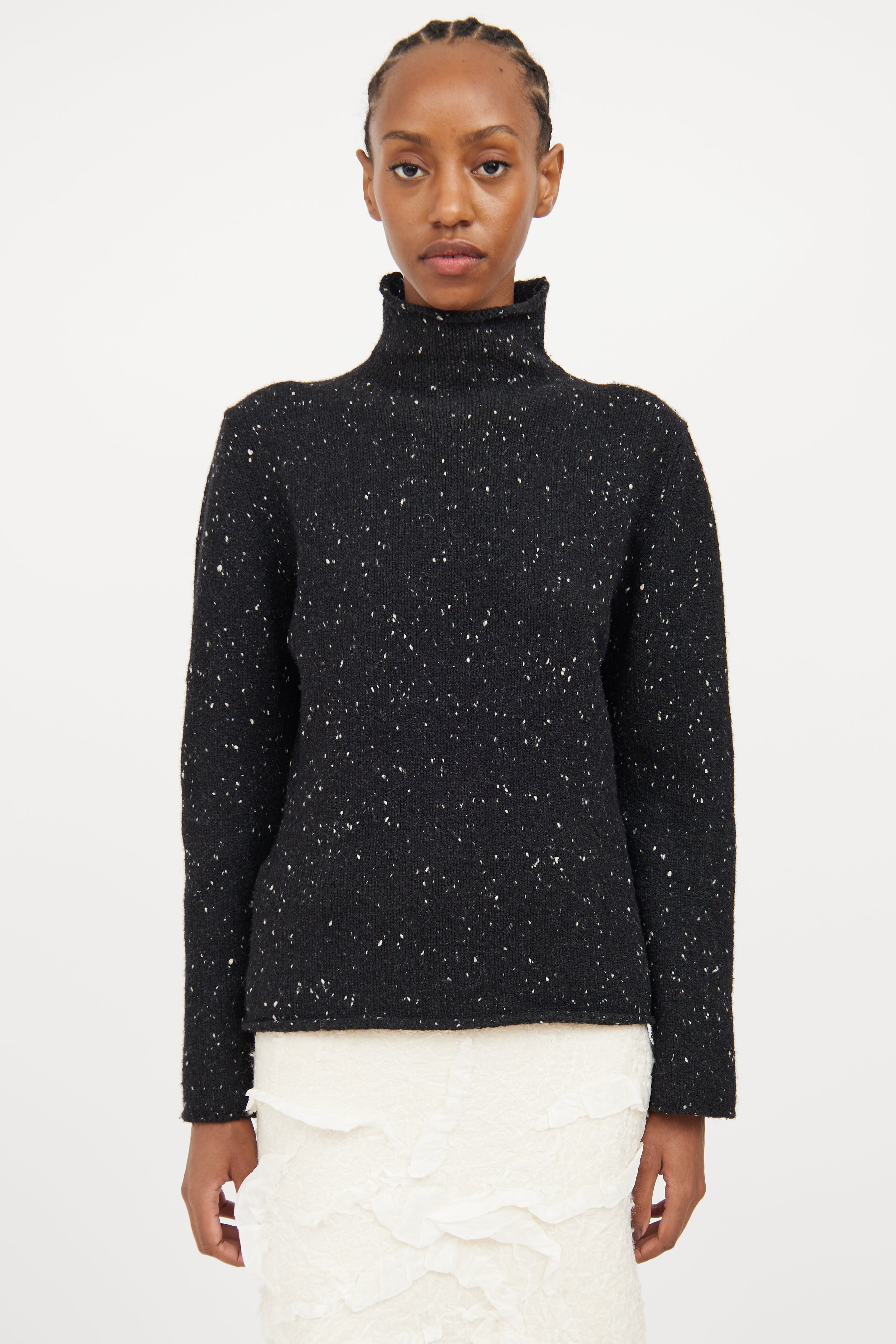 Burberry Black Knit Fleck Wool Turtleneck Sweater