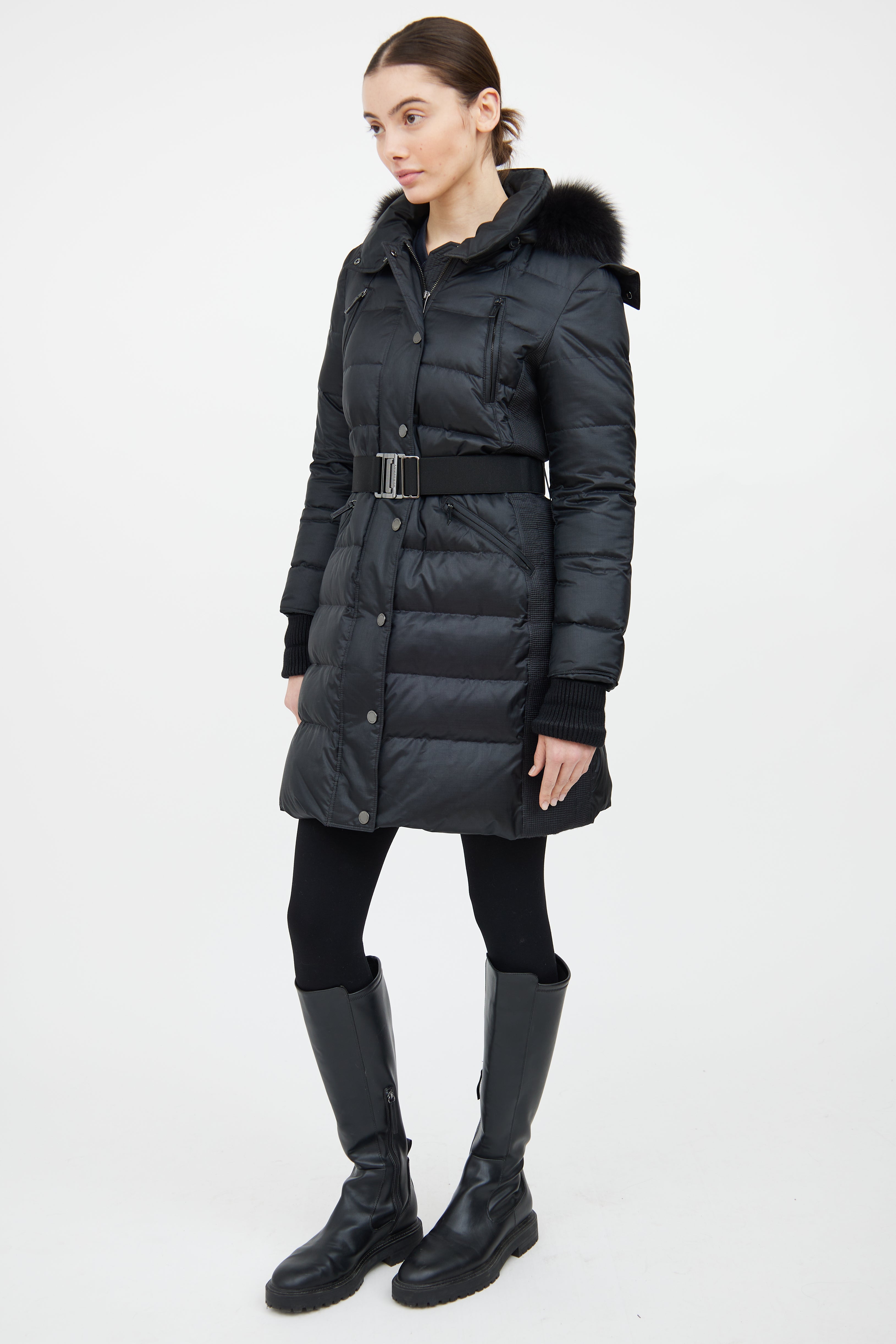 Burberry Black Fur Trim Down Coat