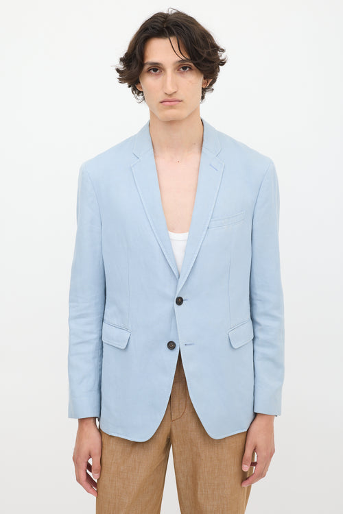 Burberry Light Blue Cotton & Linen Single Breasted Blazer