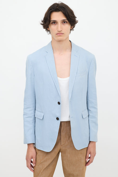Burberry Light Blue Cotton & Linen Single Breasted Blazer