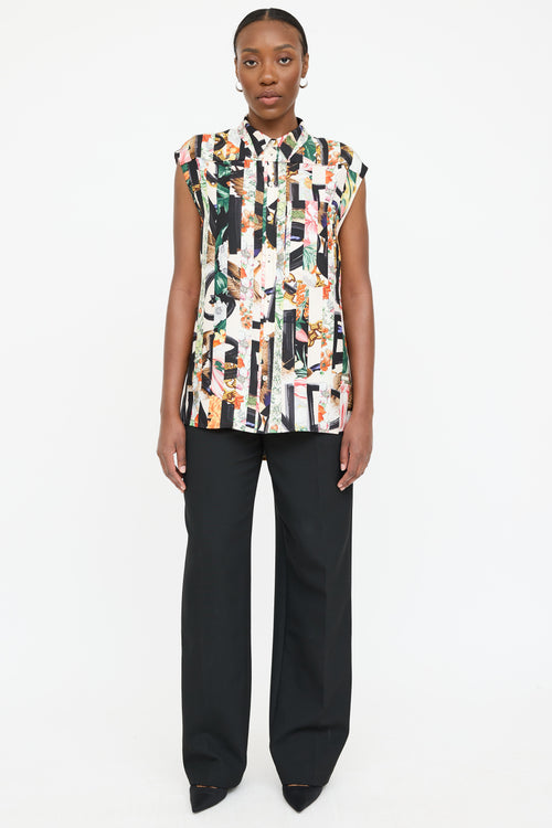 Burberry Silk Patterned Sleeveless Shirt