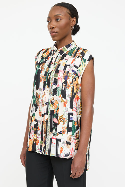 Burberry Silk Patterned Sleeveless Shirt