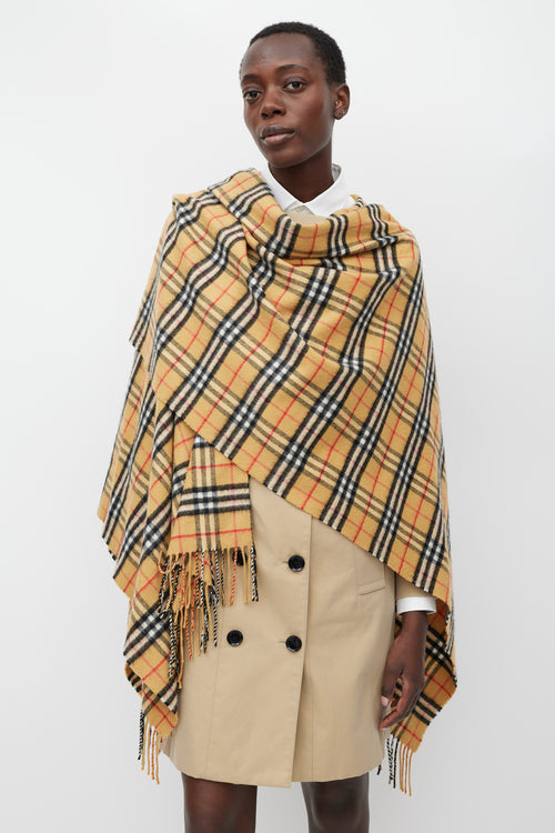 Burberry Brown & Multicolour Cashmere Nova Check Shawl