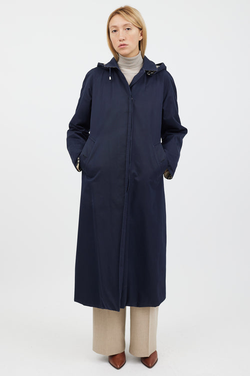 Burberry Navy & Beige Hooded Coat