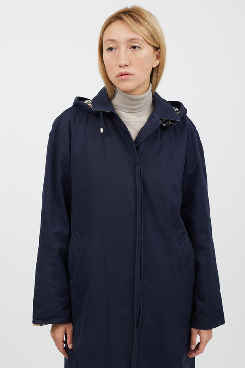 Burberry Navy & Beige Hooded Coat