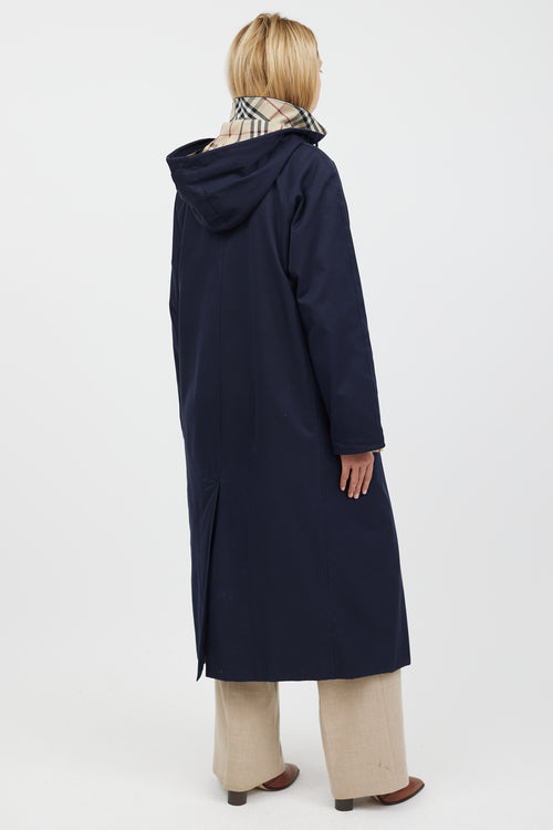 Burberry Navy & Beige Hooded Coat