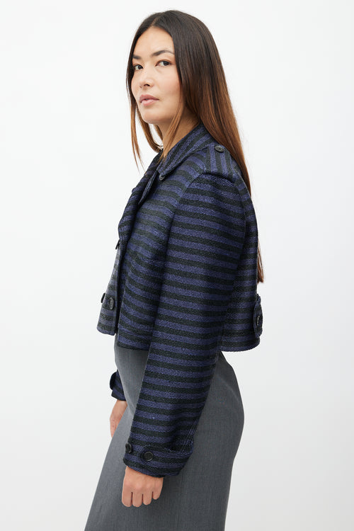 Burberry Navy & Black Woven Stripe Cropped Jacket