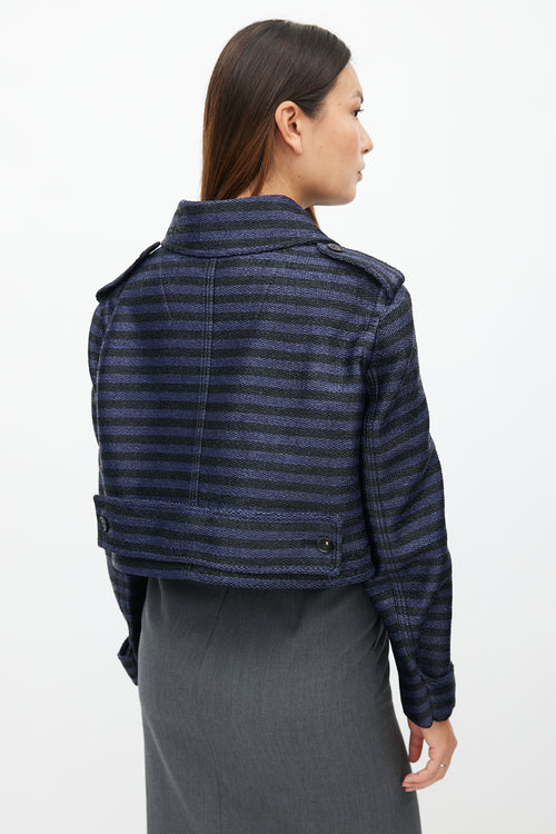 Burberry Navy & Black Woven Stripe Cropped Jacket
